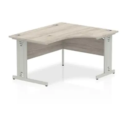 Impulse 1400mm Right Crescent Desk Grey Oak Silver Cable Managed Leg