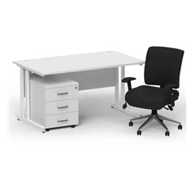 Impulse 1400 White Cant Desk White + 3 Dr Mobile Ped & Chiro Black