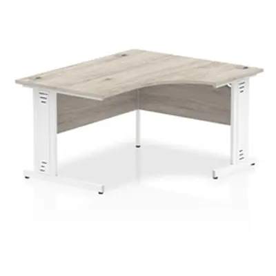 Impulse 1400mm Right Crescent Desk Grey Oak WhiteCable Managed Leg