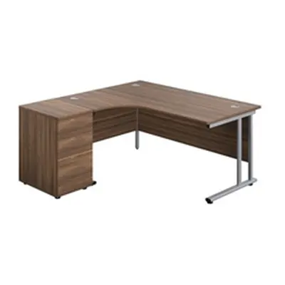 1600X1200 Twin Upright LH Radial Desk Walnut-Silver + Desk High Ped