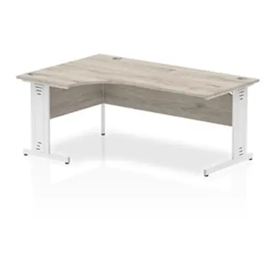 Impulse 1600mm Left Crescent Desk Grey Oak Top White Cable Managed Leg