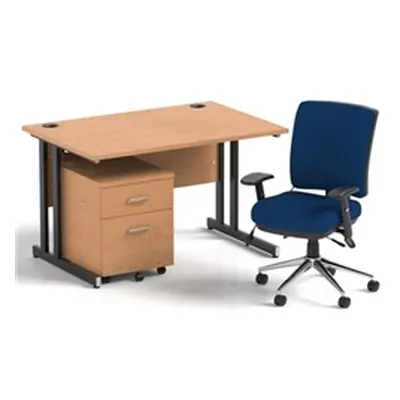 Impulse 1200 Desk Oak/Black Cantilever 2 Drawer Mobile Ped Blue Chair