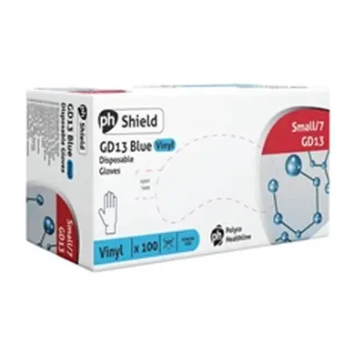 Shield Powder-Free Vinyl Gloves Small Blue (100 Pack) GD13