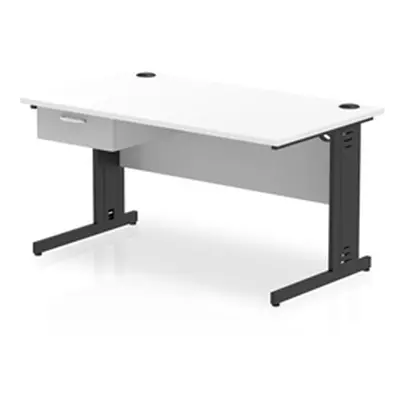 Impulse 1400x800 Desk White Top Black Cable Managed Leg 1 Dr Fixed Ped