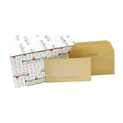 Postmaster DL Envelope 114x235mm Window Gummed 80gsm Manilla 500 Pack)