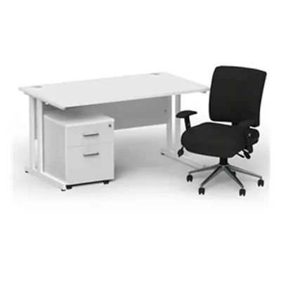 Impulse 1400 White Cant Desk White + 2 Dr Mobile Ped & Chiro Black