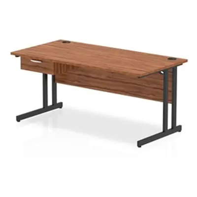 Impulse 1600x800 Desk Walnut/Black Cantilever Leg 1x1 Drawer Fixed Ped