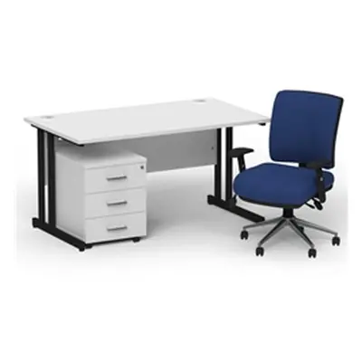 Impulse 1400 Black Cant Desk White + 3 Dr Mobile Ped & Chiro Blue