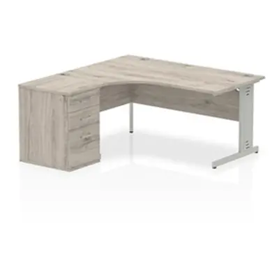 Impulse 1600mm Left Crescent Desk Grey Oak Silver Leg + Desk High Ped