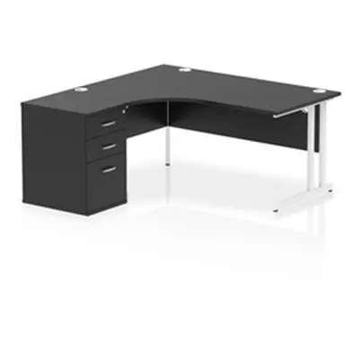 Impulse 1600 LH Crescent Desk Black/White Cantilever 600 Desk High Ped