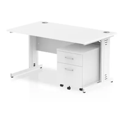 Impulse 1400x800mm Desk White Top White Cable Managed Leg + Mobile Ped