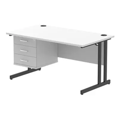 Impulse 1400x800 Desk Cantilever Leg White/Black 1x3 Drawer Fixed Ped