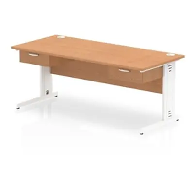 Impulse 1800x800 Desk Oak/White Cable Managed Leg 2x1 Drawer Fixed Ped