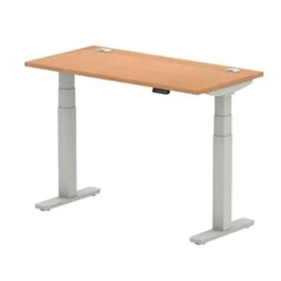 Air 1200 x 600mm Height Adjustable Desk Oak Top Cable Ports Silver Leg