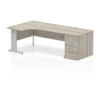 Impulse 1800mm Left Crescent Desk Grey Oak White Leg + Desk High Ped