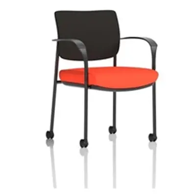 Brunswick Deluxe Black Fabric Back Frame Seat Orange + Arms/Castors