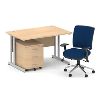 Impulse 1200 Desk Maple/Silver Cantilever 3 Dr Mobile Ped Blue Chair