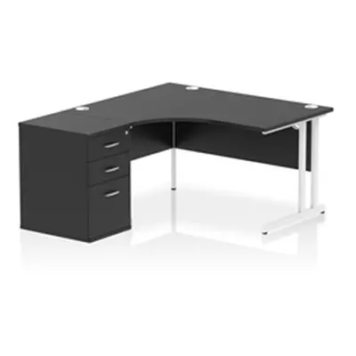 Impulse 1400 LH Crescent Desk Black/White Cantilever 600 Desk High Ped