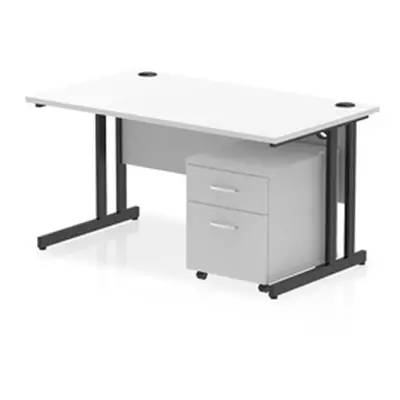 Impulse 1400x800 Desk Cantilever Leg White/Black 2 Drawer Mobile Ped