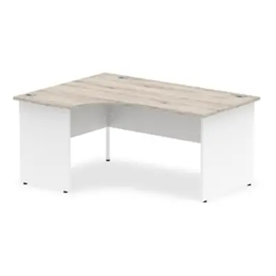 Impulse 1600mm Left Crescent Desk Grey Oak Top White Panel End Leg