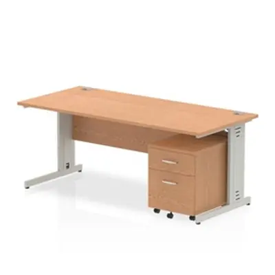 Impulse 1800x800 Desk Oak Silver Cable Managed Leg+ Mobile Ped