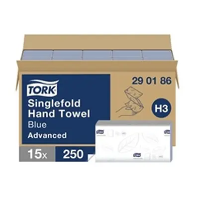 Tork Singlefold Hand Towels H3 Advanced 15x250 Sheets Blue (Pack 3750)