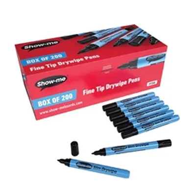 Show-me Drywipe Marker Fine Tip Slim Barrel Black (Pack of 200) FP200