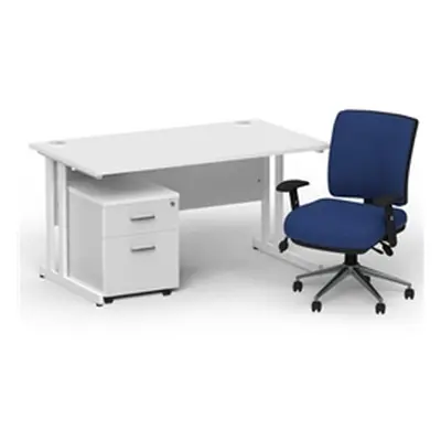 Impulse 1400 White Cant Desk White + 2 Dr Mobile Ped & Chiro Blue