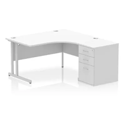 Impulse 1400 RH Crescent Desk Cantilever White/Silver 600 Desk Hi Ped