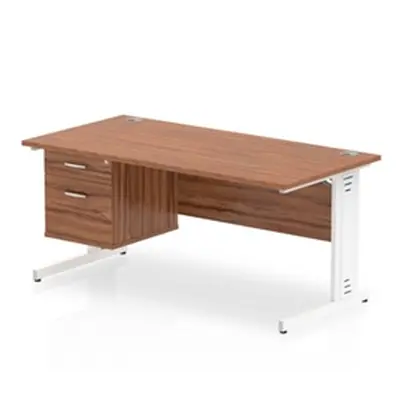 Impulse 1600x800 Desk Walnut White Cable Managed Leg + Fixed Pedestal