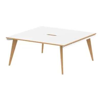 Oslo 1600mm B2B 2 Person Desk White Top Natural Wood Edge White Frame