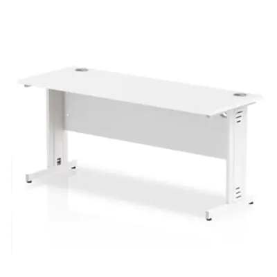 Impulse 1600 x 600mm Straight Desk White Top White Cable Managed Leg