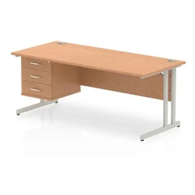 Impulse 1800 Rectangle Silver Cant Leg Desk Oak 1 x 3 - MI002668