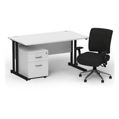 Impulse 1400 Black Cant Desk White + 2 Dr Mobile Ped & Chiro Black