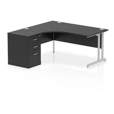 Impulse 1600 LH Crescent Desk Black/Silver Cantilever 600 Desk Hi Ped