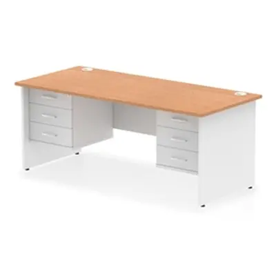 Impulse 1800x800 Desk Oak/White Panel End with 2x3 Drawer Fixed Ped