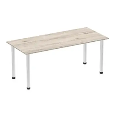 Impulse 1800mm Straight Table Grey Oak Top Brushed Aluminium Post Leg