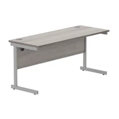 Office Rectangular Desk Single Cantilever 1600X600 Grey Oak/Silver