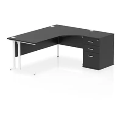 Impulse 1800 RH Crescent Desk Black/White Cantilever 600 Desk High Ped