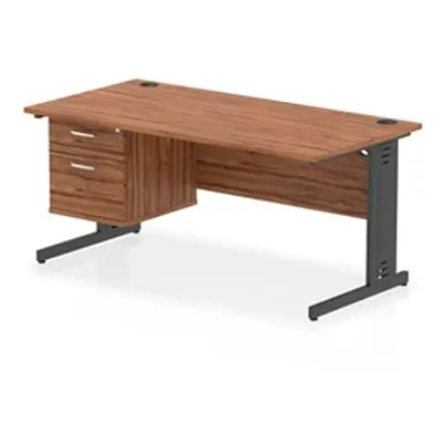 Impulse 1600x800 Desk Walnut/Black Cable Managed Leg 2 Dr Fixed Ped