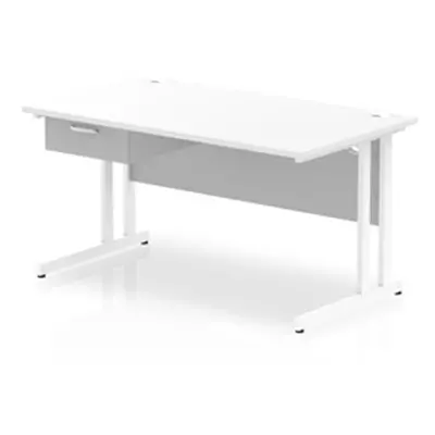 Impulse 1400x800 Desk White Top White Cantilever 1x1 Drawer Fixed Ped