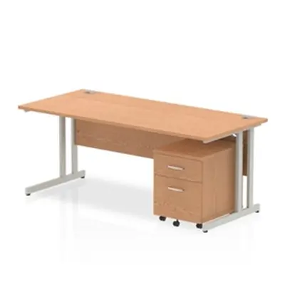 Impulse 1800x800 Desk Oak Silver Cantilever Leg+ Mobile Ped