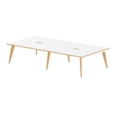 Oslo 1600mm B2B 4 Person Desk White Top Natural Wood Edge White Frame