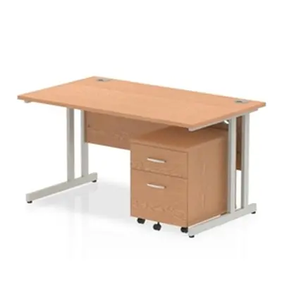 Impulse 1400x800mm Desk Oak Silver Cantilever Leg and Mobile Ped