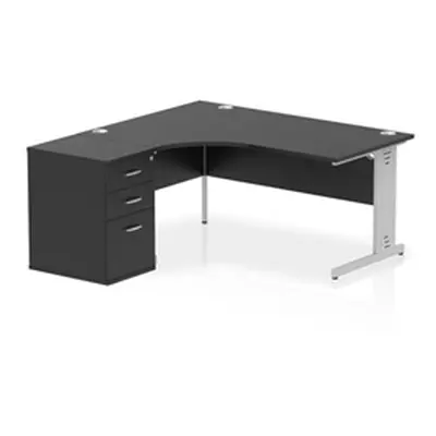 Impulse 1600 LH Crescent Desk Black/Silver Cable Managed 600 DH Ped