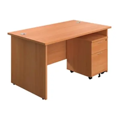 1400X800 Panel Rectangular Desk Beech + 2 Drawer Ped