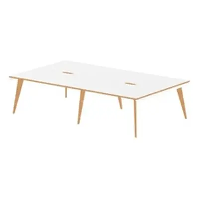 Oslo 1400mm B2B 4 Person Desk White Top Natural Wood Edge White Frame