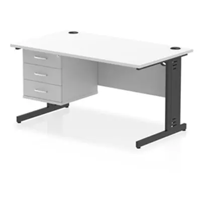 Impulse 1400x800 Desk White Top Black Cable Managed Leg 3 Dr Fixed Ped