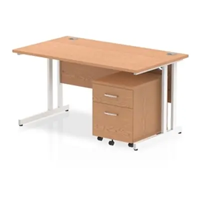 Impulse 1400x800mm Desk Oak WhiteCantilever Leg and Mobile Ped