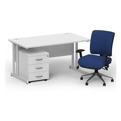 Impulse 1400 Silver Cant Desk White + 3 Dr Mobile Ped & Chiro Blue